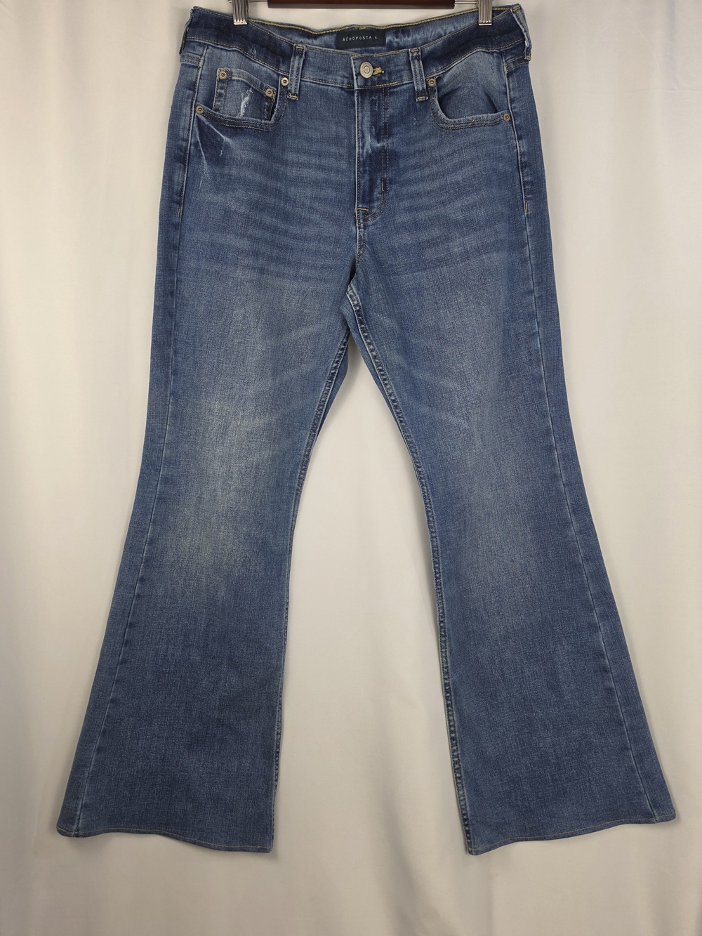 Aéropostale High Rise Flare Jeans Size 12 Medium Wash Stretch Denim